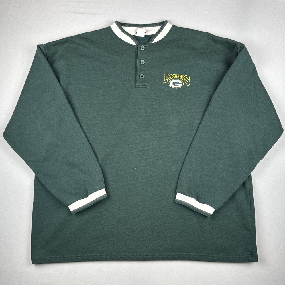 Vintage Green Bay Packers Henley Sweatshirt True Fan NFL Pullover USA XL